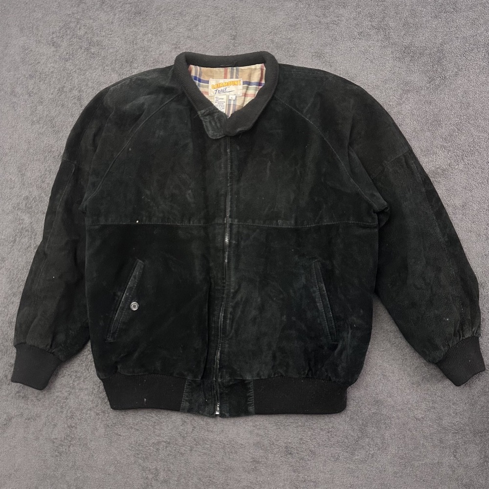 vintage 90s catamount mens western black leather jacket plaid lined size large